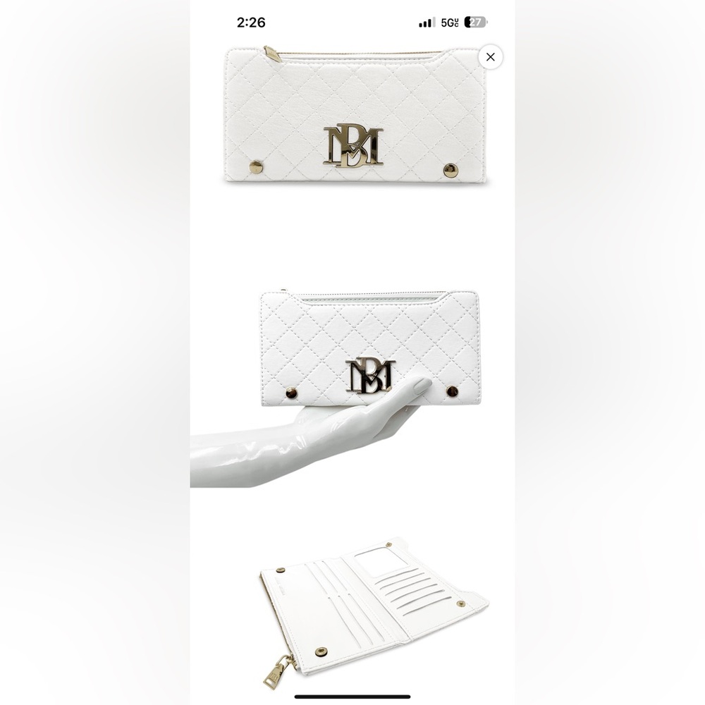 SOLD NWT Badgley Mischka White Quilted Long Cardholder Wallet NWT Vegan Leather